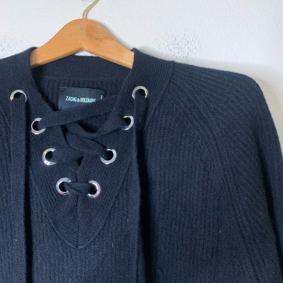 Zadig & Voltaire Kassy Wool Cashmere Lace Up Sweater M - Picture 6 of 13
